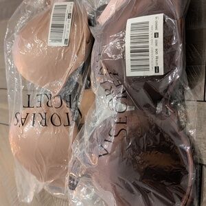 2 Victoria's Secret Bombshell Add 2 Cups Bras, Tan And Dark Brown